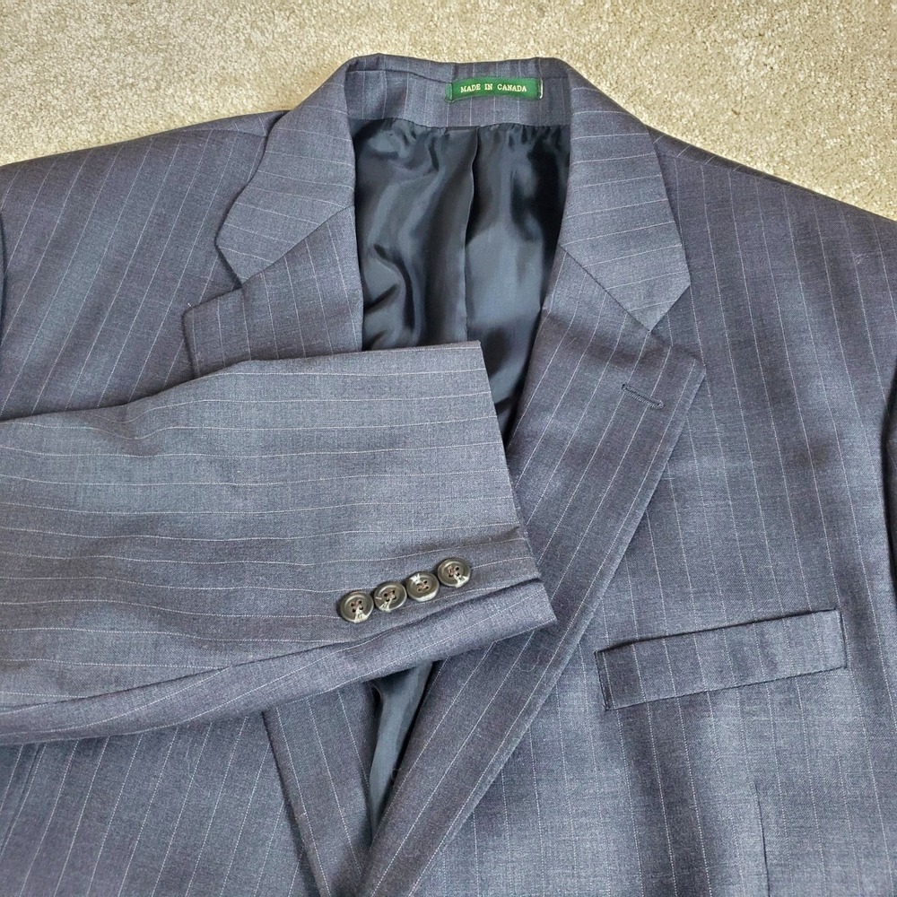 Lauren Ralph Lauren Wool Suit Coat Jacket 46 Short Dark Gray Pinstripe